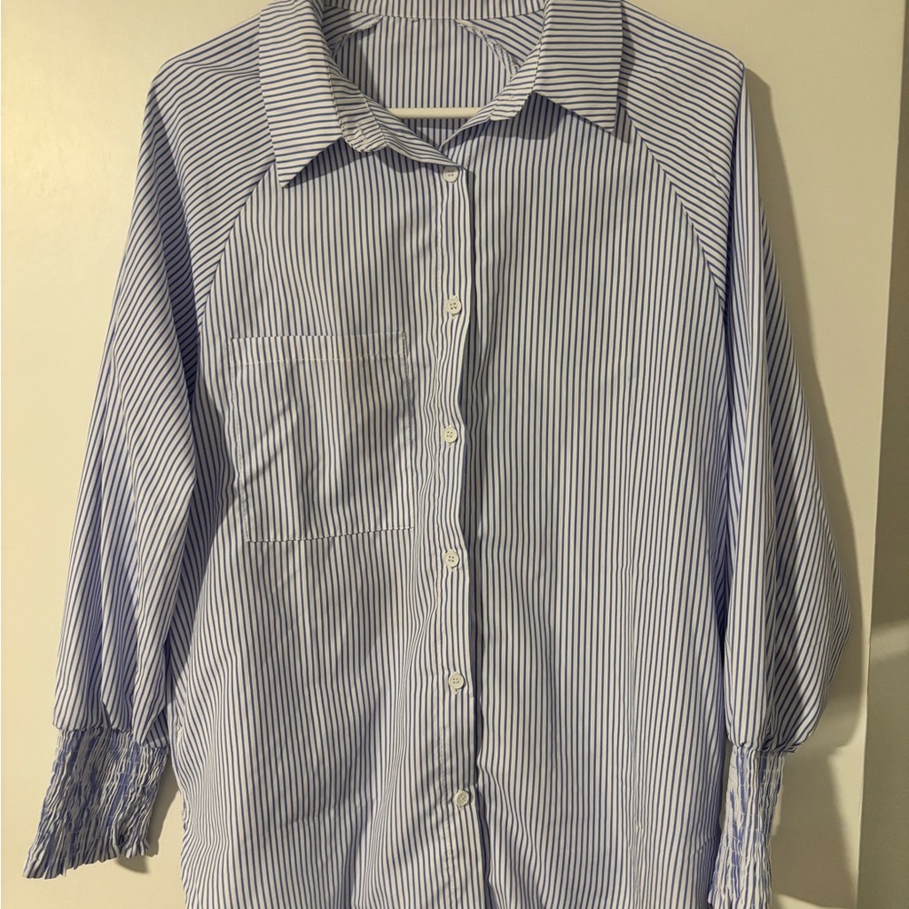Elegant Blue Striped Women's Blouse